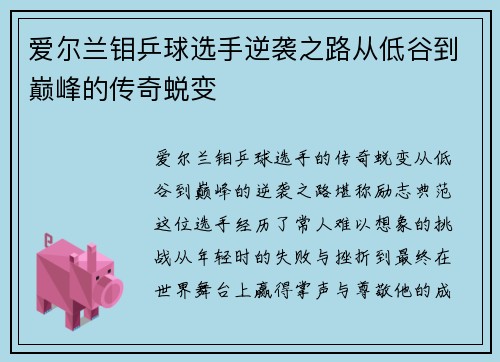 爱尔兰钼乒球选手逆袭之路从低谷到巅峰的传奇蜕变