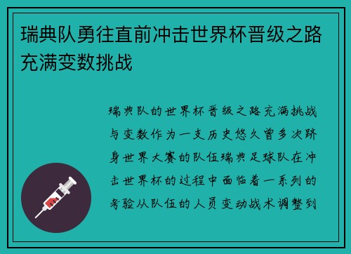 瑞典队勇往直前冲击世界杯晋级之路充满变数挑战